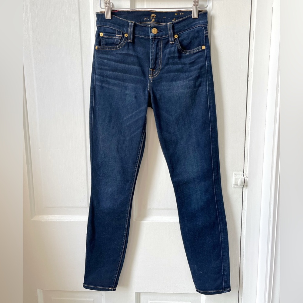 7 for All Mankind Women's Size 24 Stretch Skinny Crop Ankle Jeans Dark Blue
